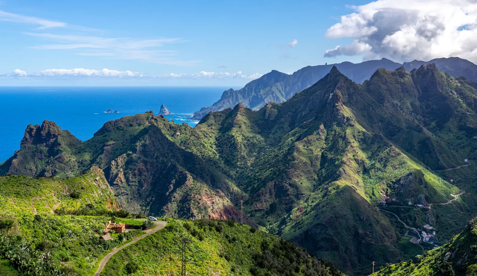 Rocky green Anaga mountains above the sea in Tenerife