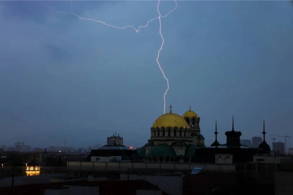 Lightning strikes over Alexander Nevsky Cathedral — Shutterstock