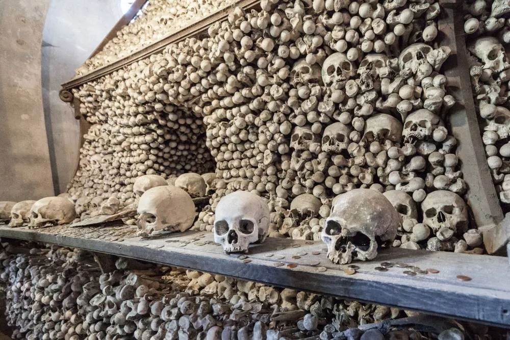 Bones making up the interior of ossuary in Kutná Hora — Shutterstock