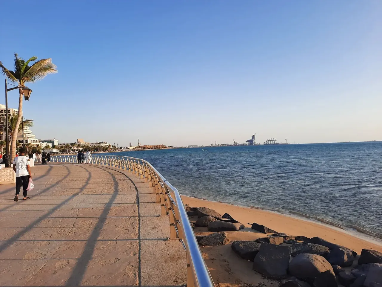 Beautiful evening and colorful sunset at Jeddah, Cornice, Saudi Arabia. The Jeddah Corniche, also known as the Jeddah Waterfront, is a coastal area of the city of Jeddah, Saudi Arabia. Located along the Red Sea.