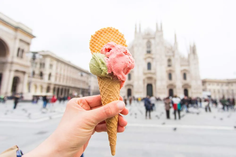 There’s nothing quite like enjoying gelato and the view of the famous Milan Duomo