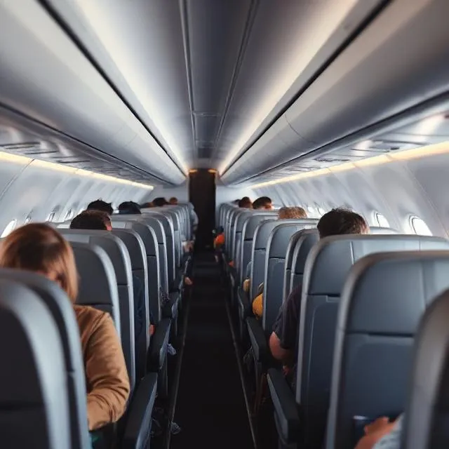 Chaos in the cabin: passengers reading, sleeping, eating, and chatting amidst engine hum and occasional baby cries.