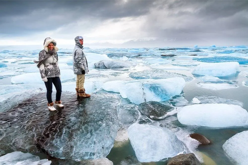 Step out onto Jokulsárlón, a glacial lagoon