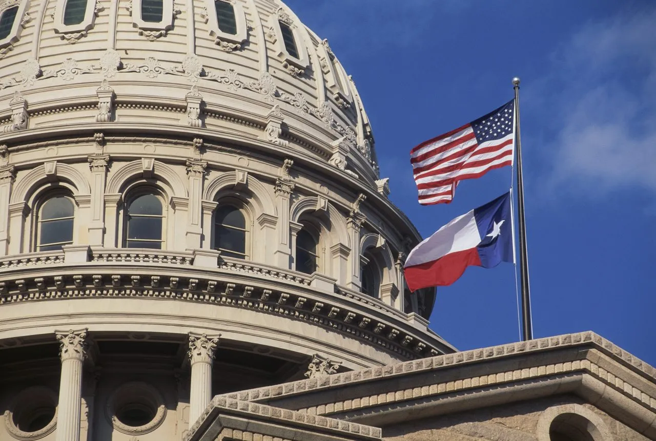 Texas State Capitol Dome and Flags, U.S.A.
