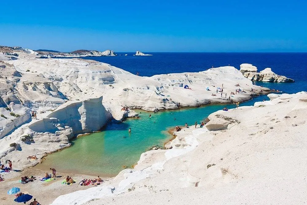 The moonscape of Sarakiniko Beach on the island of Milos