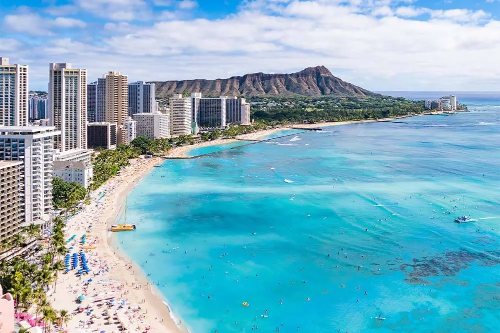 Kilátás a Waikiki Beach-re
