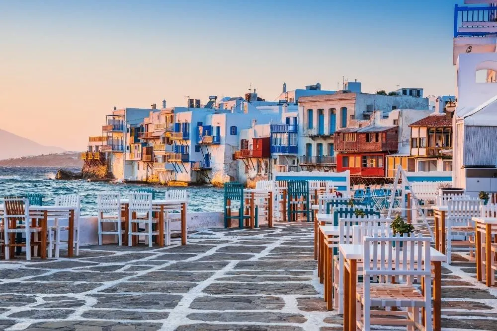 Little Venice on Mykonos Island at sunset — Shutterstock
