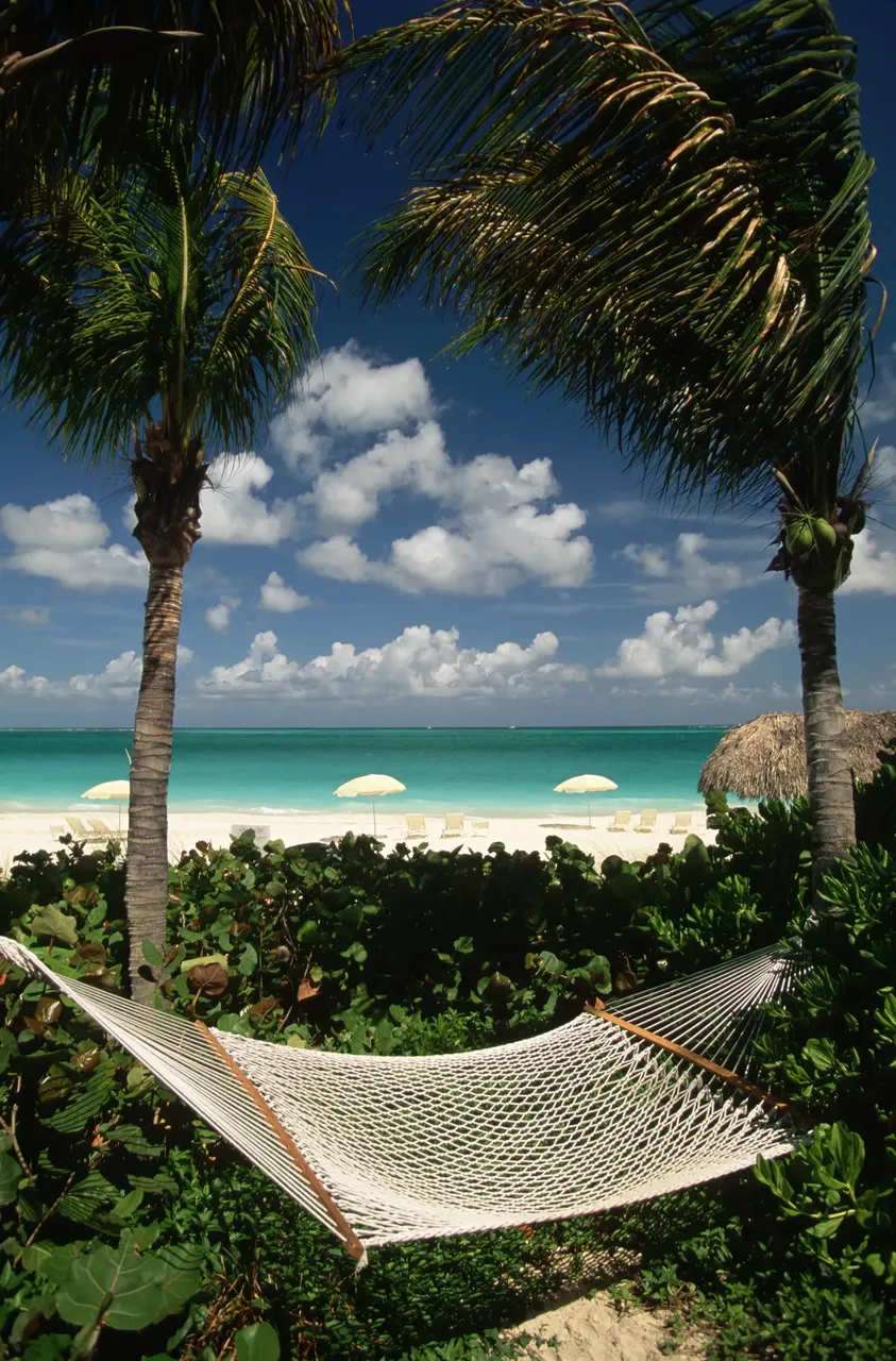 Hammock hangs between two trees near Grace Bay Beach — Getty Images