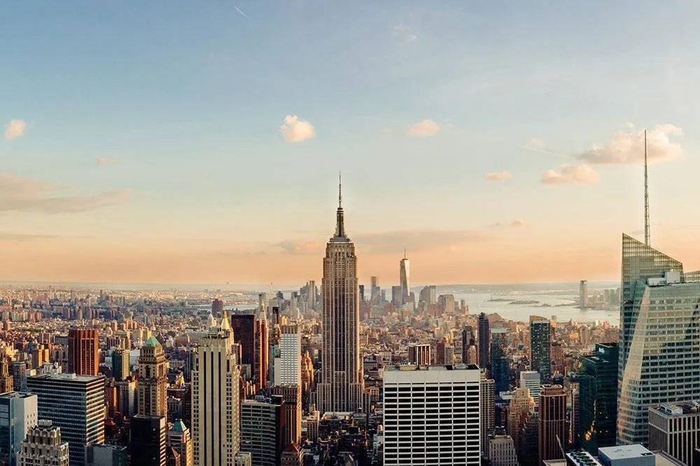 New York City skyline at sunset