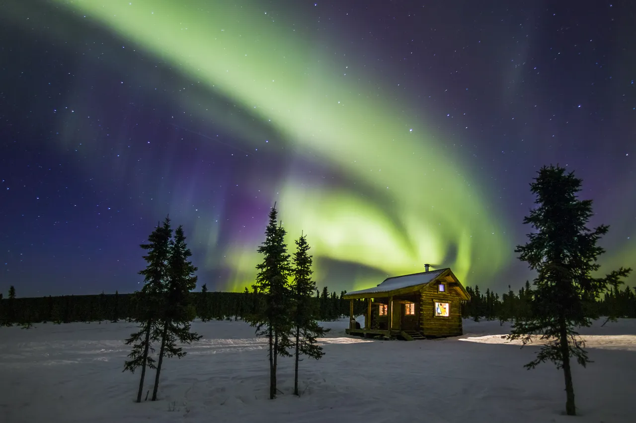Zorza polarna w Fairbanks na Alasce