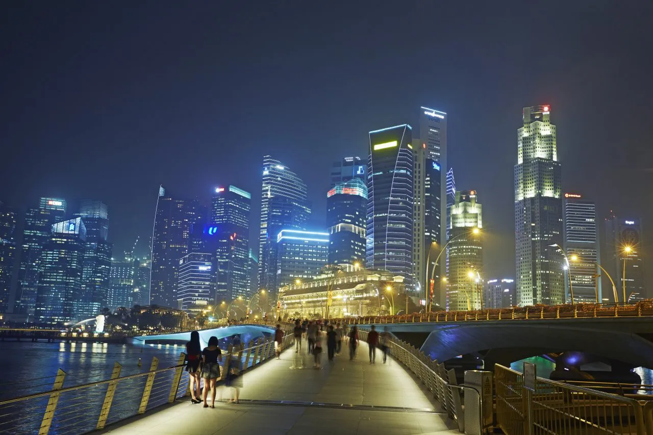 Financial dsitrict of Singapore lit at night