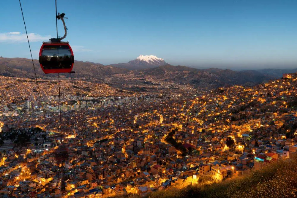 Evening view of cable car over La Paz — Getty Images