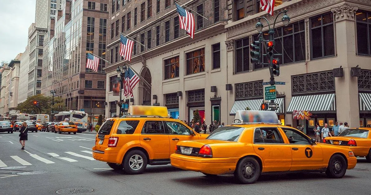 yellow new yoek city cabs at time square