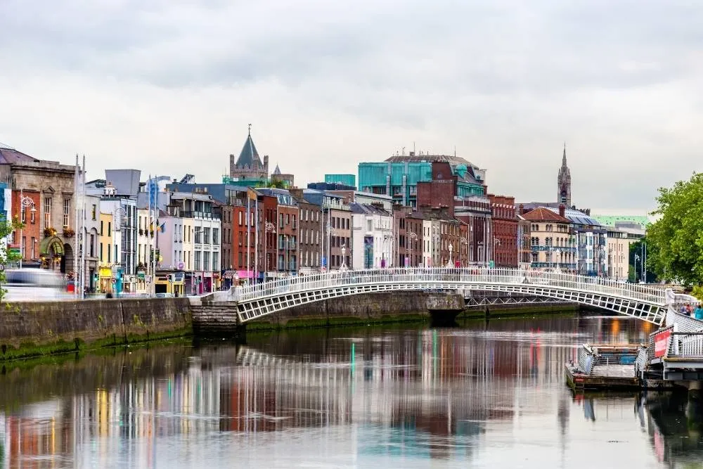View down the river towards Ha’penny Bridge in Dublin — iStock