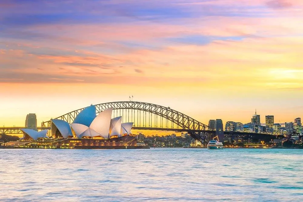 Sunset view of Sydney Harbor Bridge and Opera House — Shutterstock