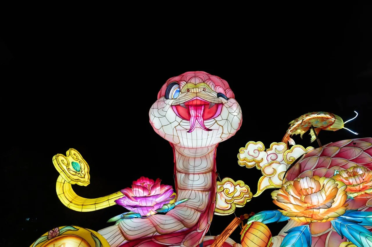 China welcomes the Year of the Snake with lanterns in the shape of snakes at night