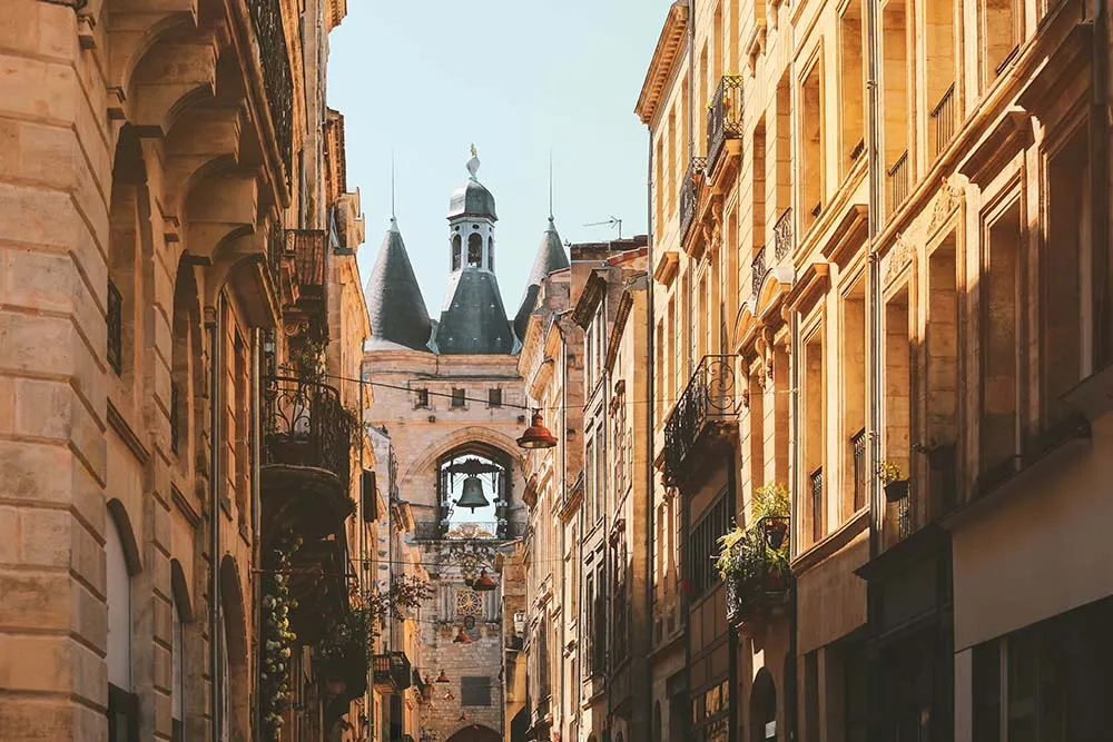 Street view of old city in bordeaux, France, typical buildings from the region, part of unesco world heritage
