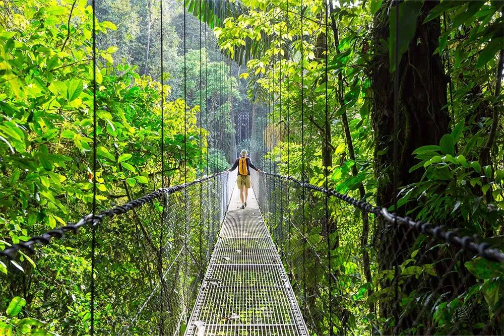 Person walking across narrow jungle bridge in Costa Rica — Shutterstock