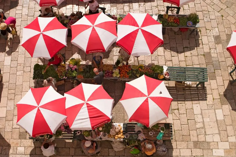 Top-down view of farmer’s market in Dubrovnik — Getty Images