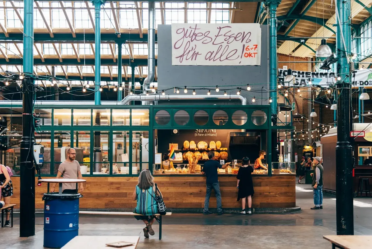 Markthalle Neun, Market Hall Nine. It is a historical market with street food in Kreuzberg borough