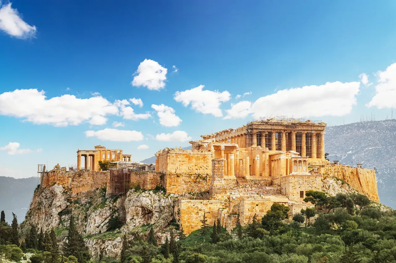 The Acropolis in Athens, Greece. Shot from the nearby Pnyka hill.