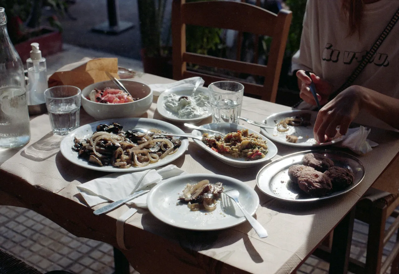 Table full of food in Greece