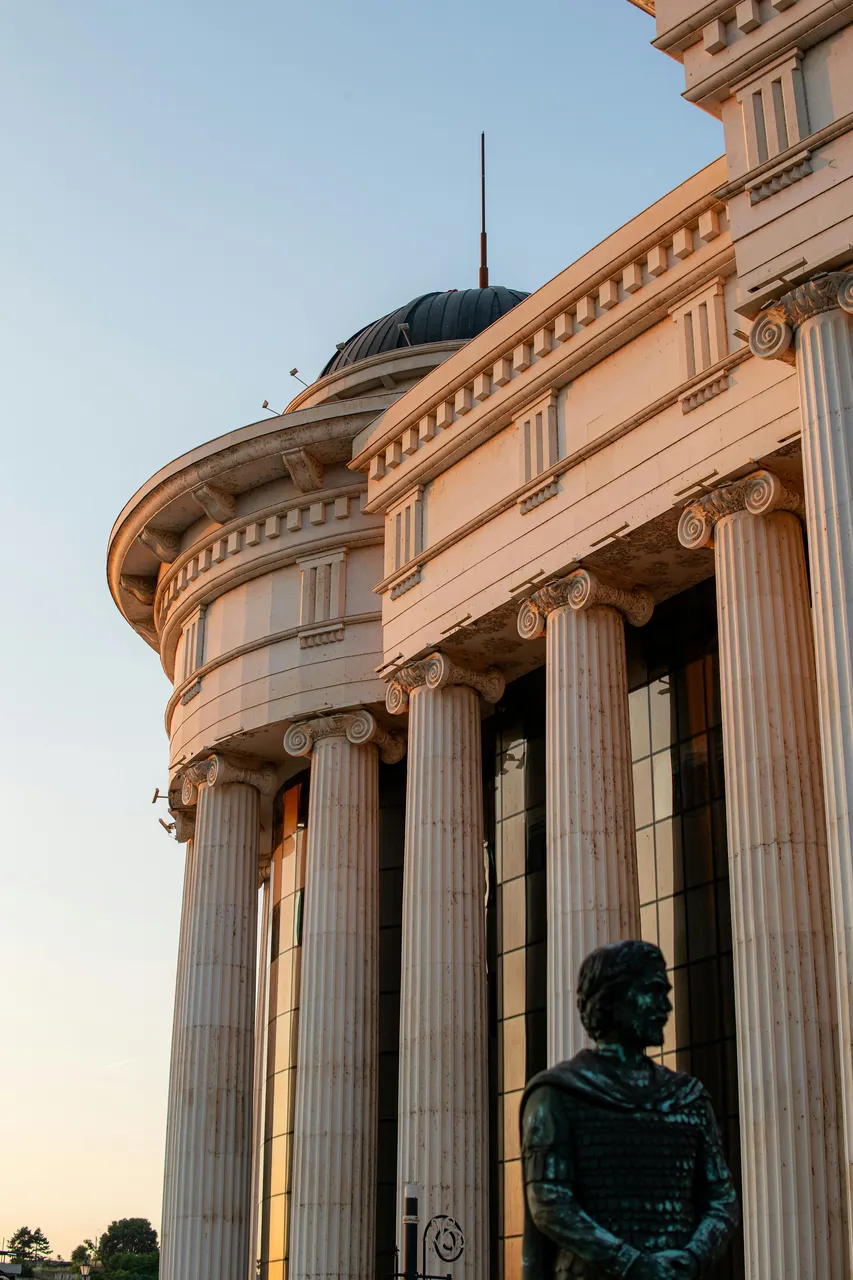 architecture and statue in the centre of Skopje, North Macedonia