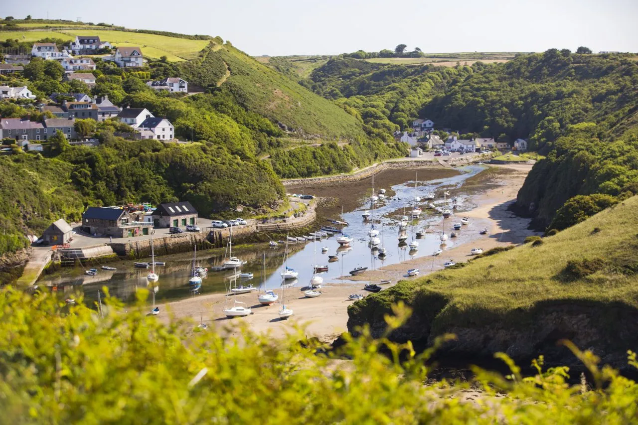 Solva harbour, Pembrokeshire, Wales, UK, boats, beach