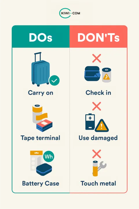 infographic on Dos and Don’ts of taking batteries on a flight