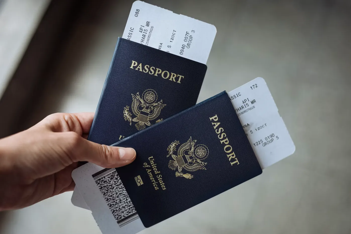 Passports with plane tickets inside