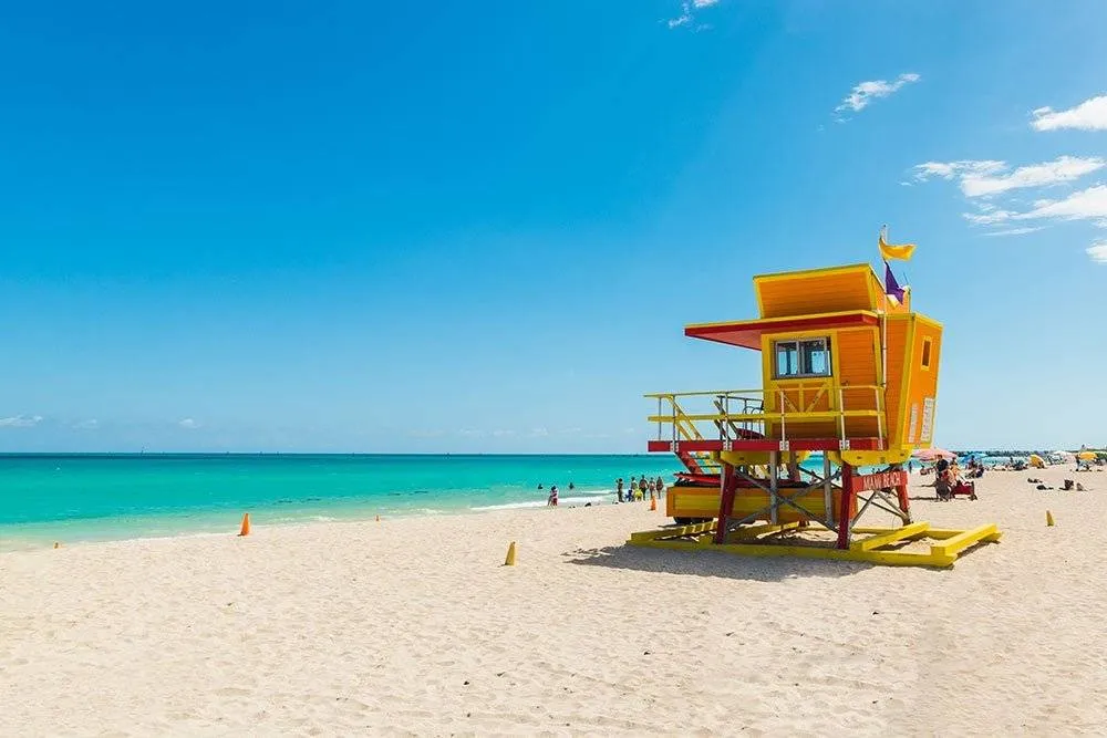 Colorful lifeguard tower in world famous Miami Beach. Southern Florida, USA
