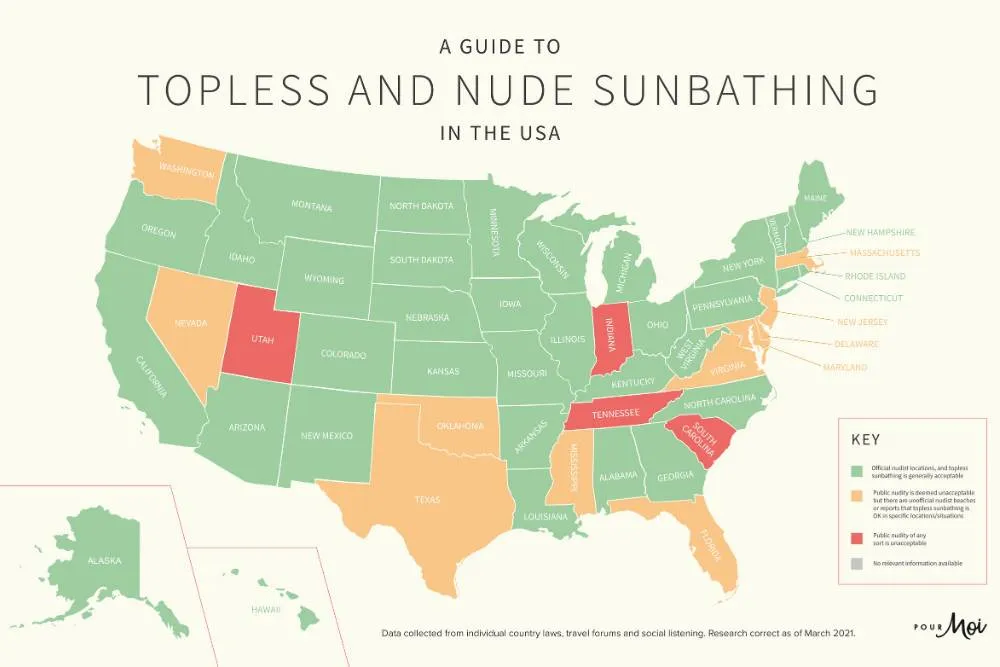 Pour Moi’s “A Global Guide to Topless and Nude sunbathing” US map — pourmoi.co.uk