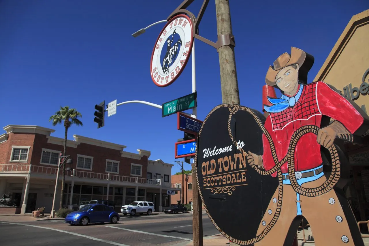 Welcome sign of Old Town of Scottsdale