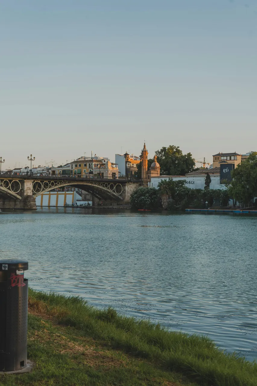 the Isabel II Bridge at sunset in Seville