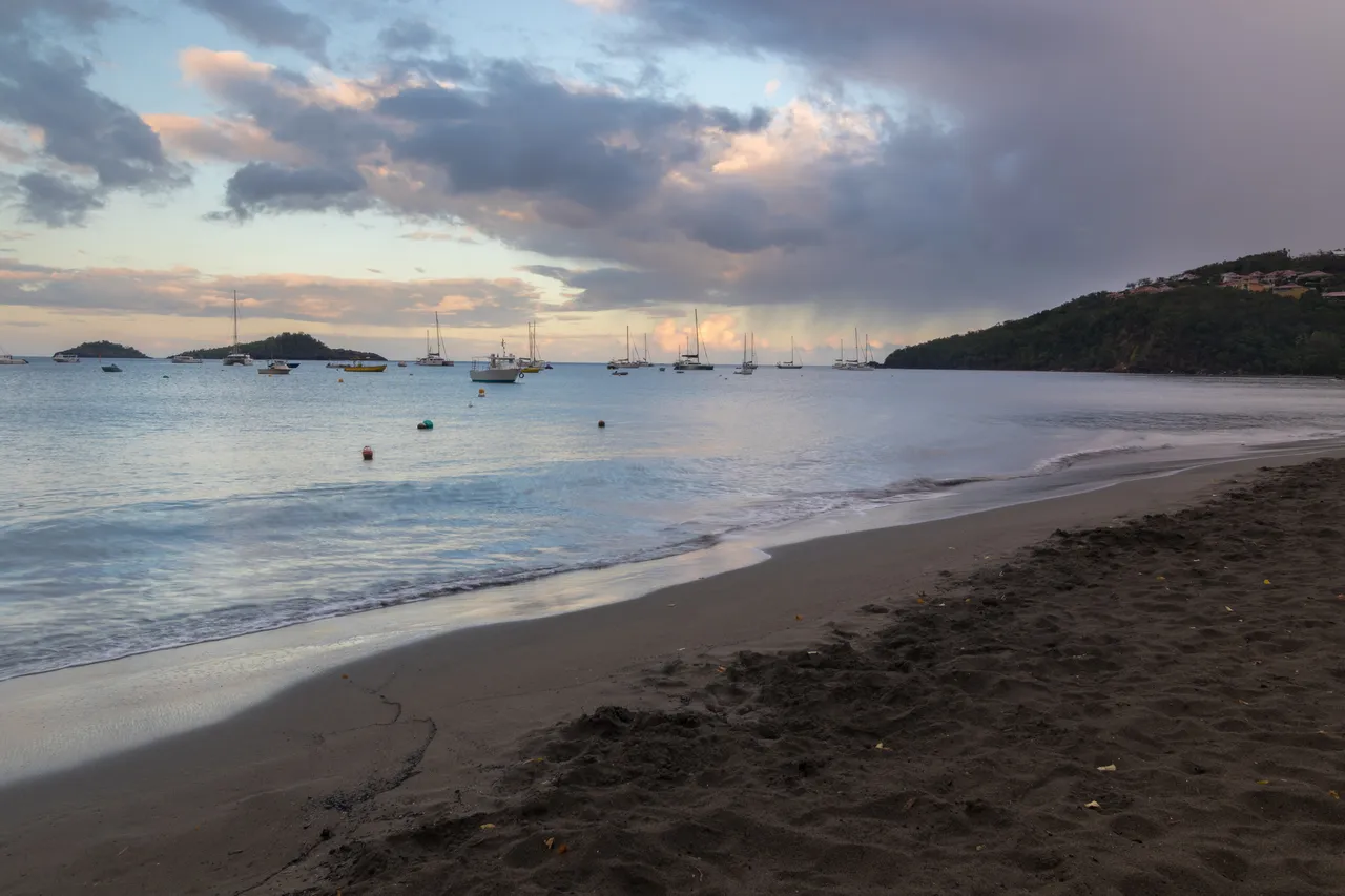 Early morning and sunrise at Malendure beach in Guadeloupe, Caribbean